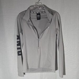 PINK Victoria's Secret Light Gray Pullover Quater Zip Long Sleeve Top Size Small